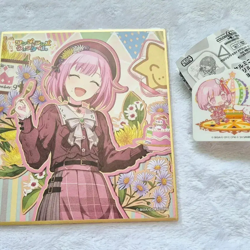 [BUNJANG] Project Sekai Aoyagi Emu Birth Illustration Shikishi &amp; Sanrio Collab Acrylic Clip Set / 프로세카 프세카 오오토리 에무 색지+아크릴 클립