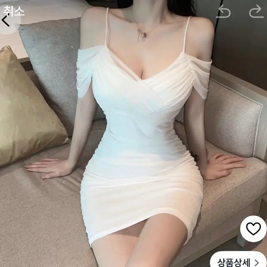 [BUNJANG] Sheer Shirring Mini Dress with String Detail / 에이블리 청순 끈 나시 오프숄더 쉬폰 셔링 미니 원피스