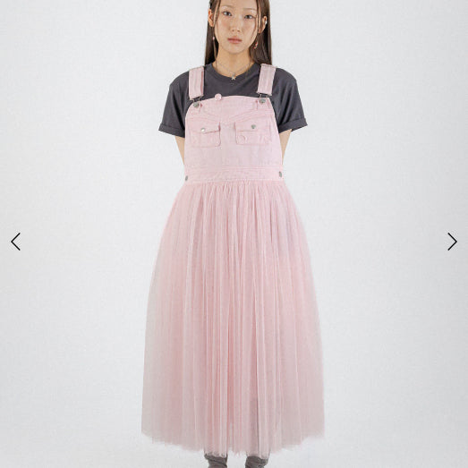 [BUNJANG] Shakiri Angel Denim Tulle Overalls Dress Pink / 새상품) 샤키리 Shakiri 엔젤 데님 튤 오버롤 드레스 원피스 핑크