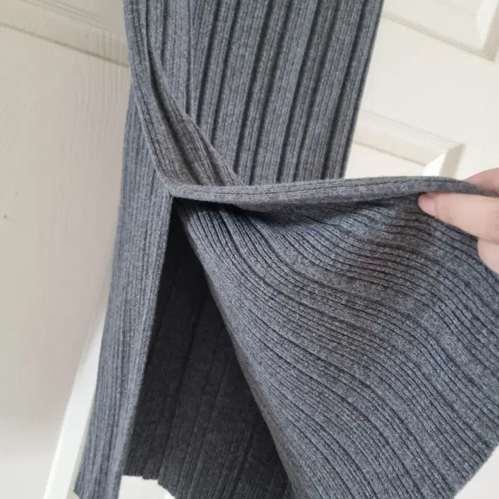 [BUNJANG] Time Ribbed Knit Long Skirt Grey / Time 타임 골지 니트 롱 스커트 그레이