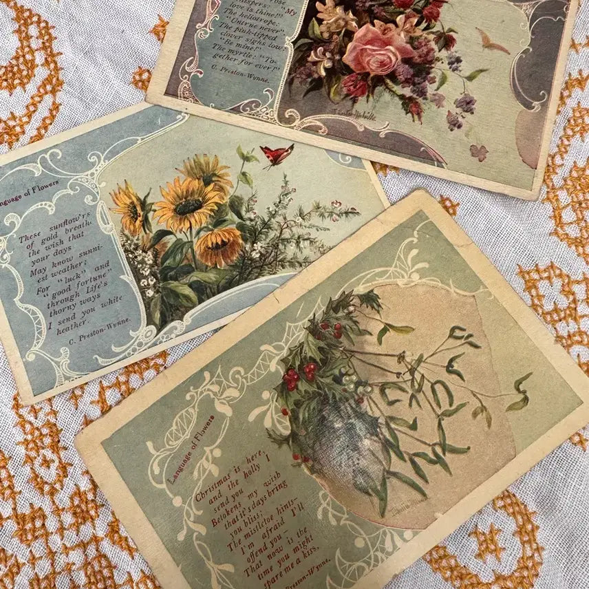 [BUNJANG] Vintage Flower Bouquet Postcards Set (3 Cards) / 빈티지플라워엽서 다발꽃3장함께