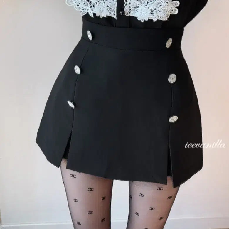 [BUNJANG] Cubic Slit Mini Skirt - Black / 큐빅 트임 미니스커트 새상품 수입의류 파티룩 홀복