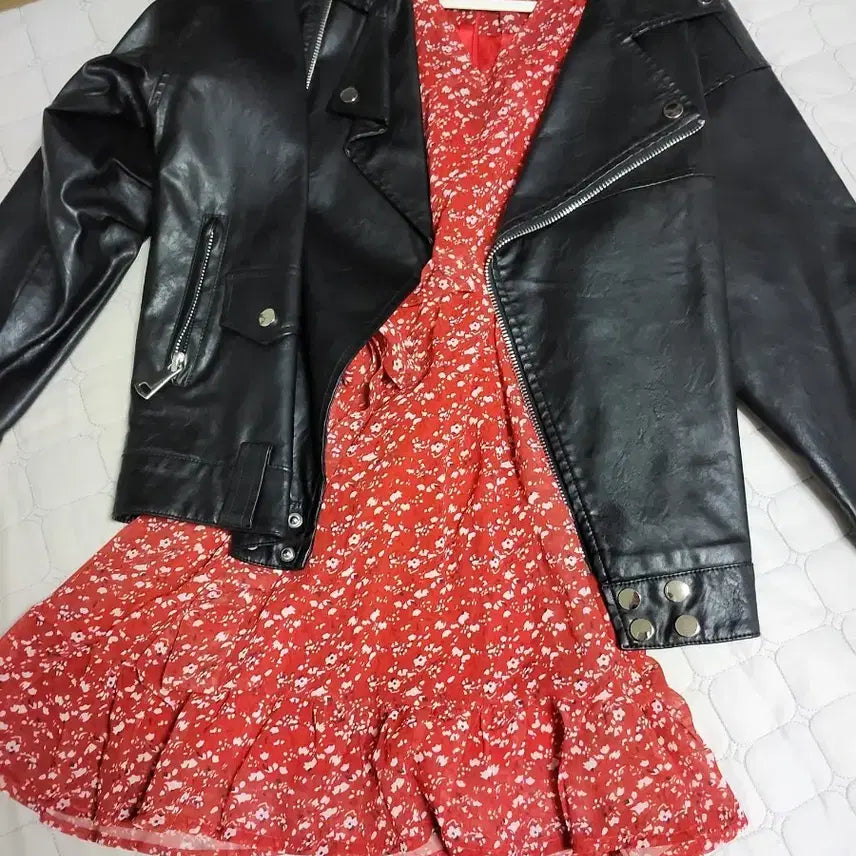 [BUNJANG] Floral Print Red Dress / 꽃무늬 빨강 원피스