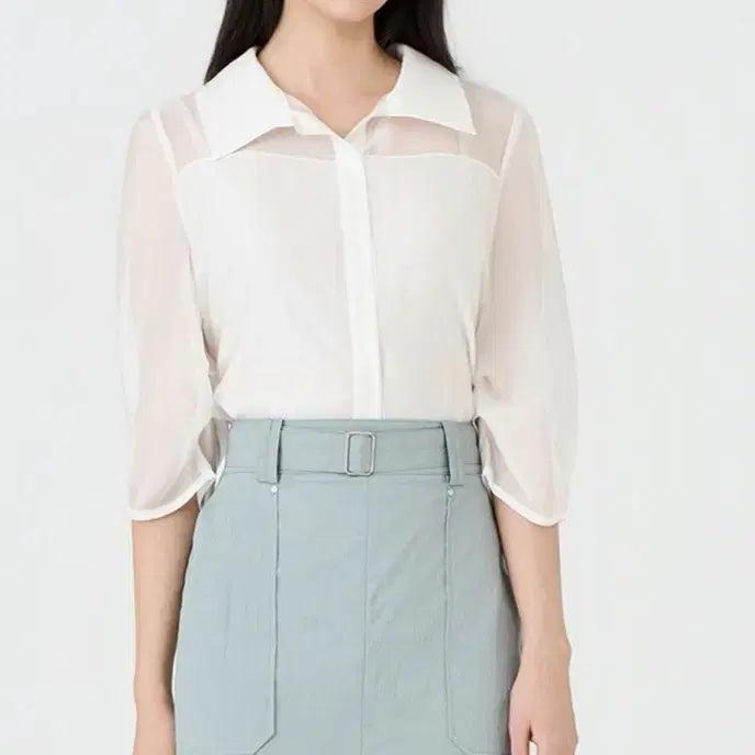 [BUNJANG] Line Edition 7-Sleeve Blouse White / 라인어디션 7부 블라우스(210000