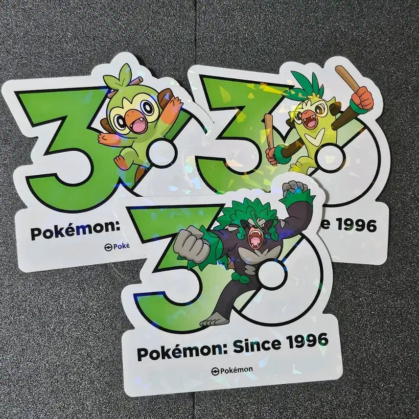 [BUNJANG] Pokemon 30th Anniversary Logo Sticker Bundle Set - Scorbunny, Raboot, Cinderace / 일괄) 포켓몬 30주년 로고 스티커 흥나숭 채키몽 고릴타