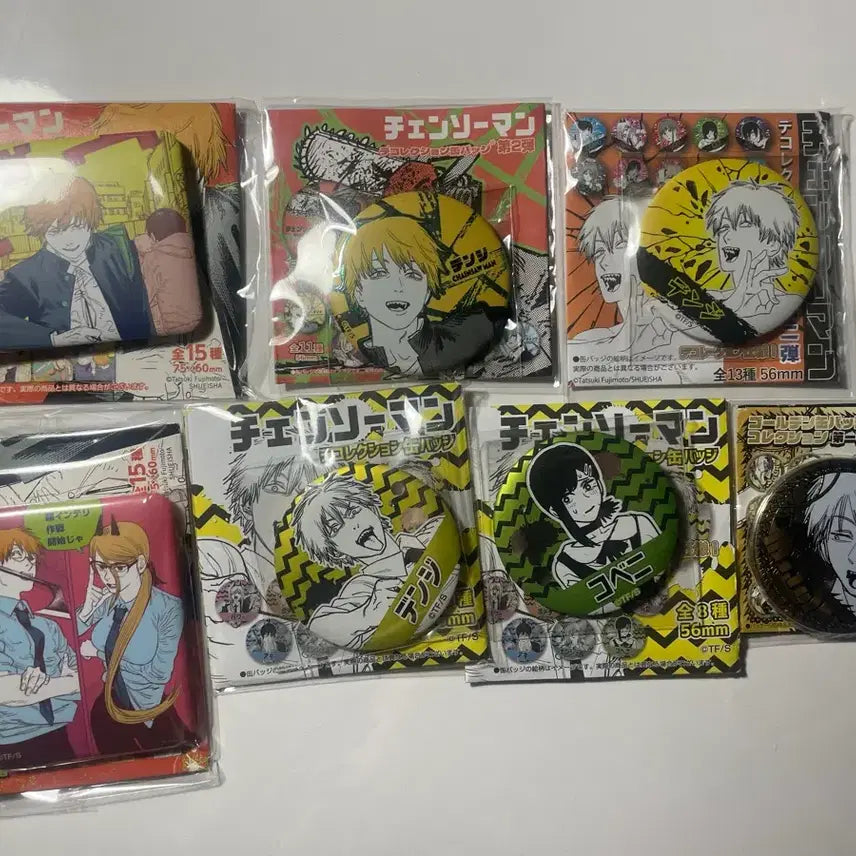 [BUNJANG] Chainsaw Man Denji Power Kobeni Square Pin Badge Golden Collection Set / 체인소맨 덴지 파워 코베니 캔뱃지 중프샵 스퀘어 디콜렉션 금박 골든
