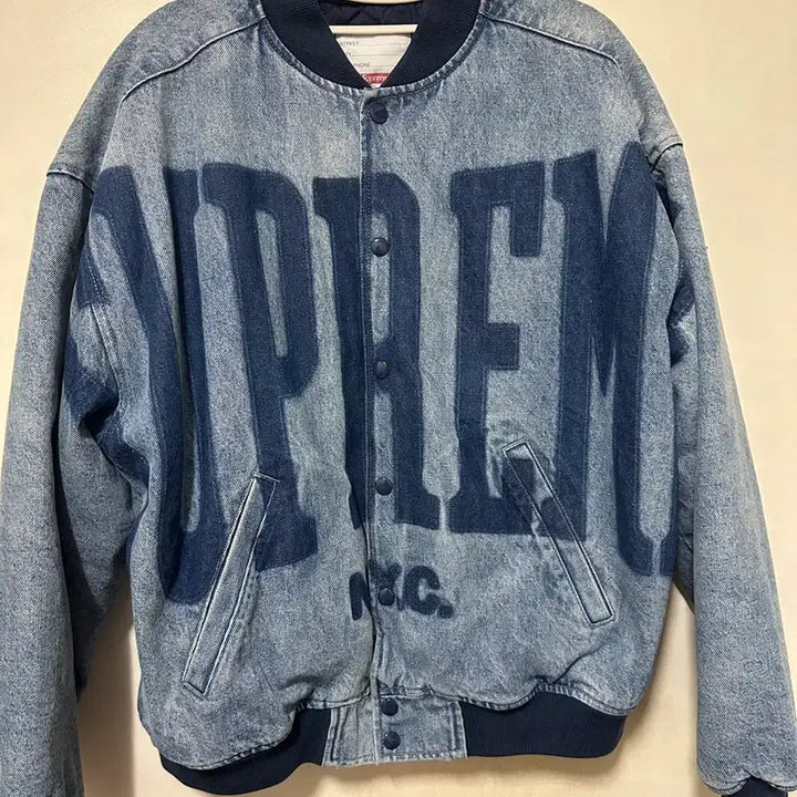 [BUNJANG] Supreme Washed Knockout Denim Varsity Jacket Washed Blue 23SS / 슈프림 워시드 녹아웃 데님 바시티 자켓 워시드 블루 - 23SS