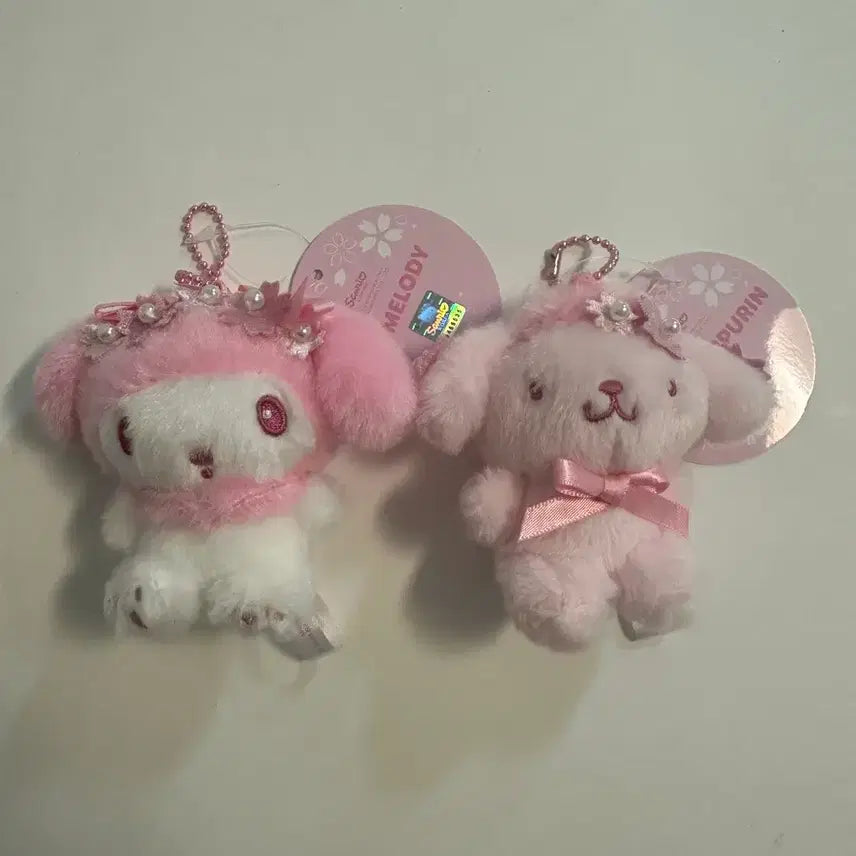 [BUNJANG] Sakura Pompurin &amp; My Melody Plush Keychains / 벚꽃 폼폼푸린, 마이멜로디 인형 키링