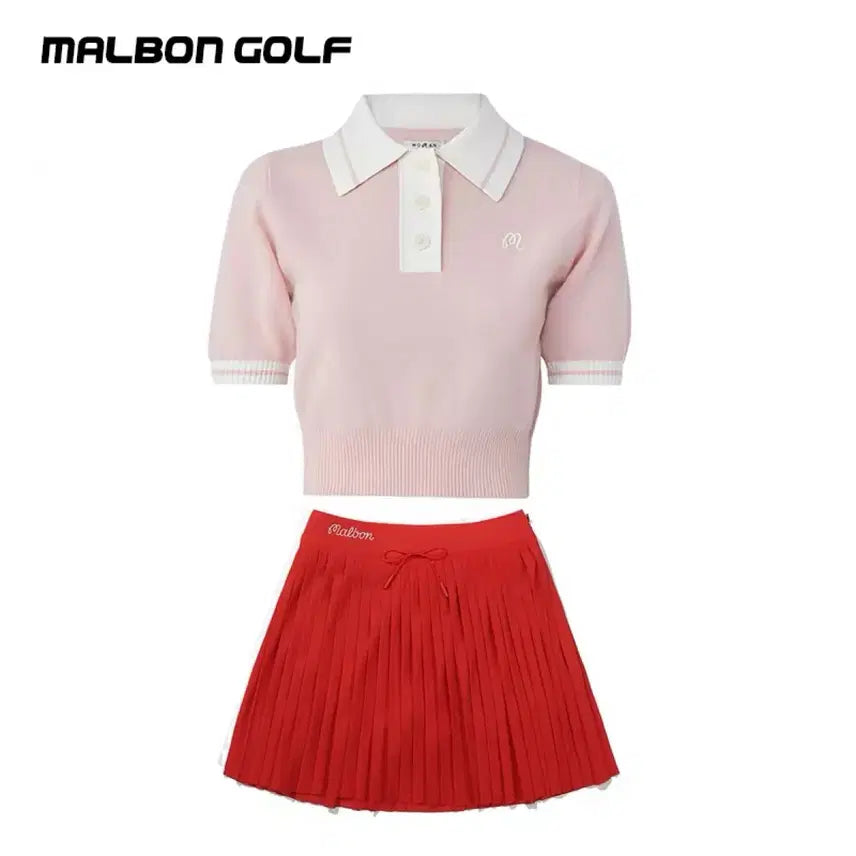 [BUNJANG] Malbon Golf Short Sleeve Polo Shirt &amp; Pleated Skirt Set / 말본골프웨어 반팔티 치마