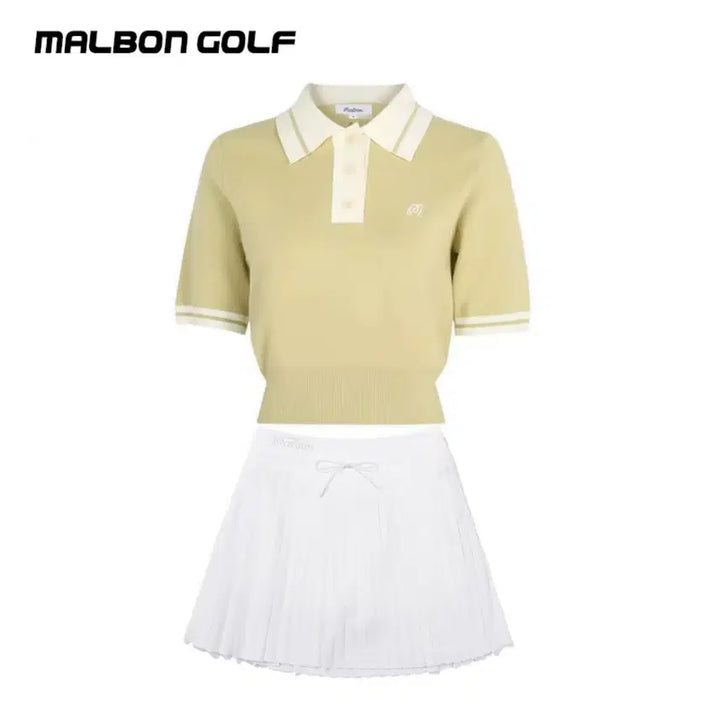 [BUNJANG] Malbon Golf Short Sleeve Polo Shirt &amp; Pleated Skirt Set / 말본골프웨어 반팔티 치마