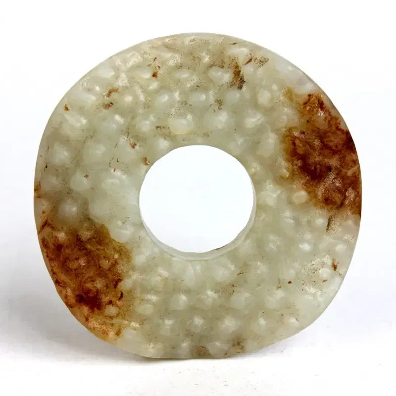 [BUNJANG] Ancient Chinese Carved Jade Bi Disc Ring with Grain Pattern / 곡문옥환