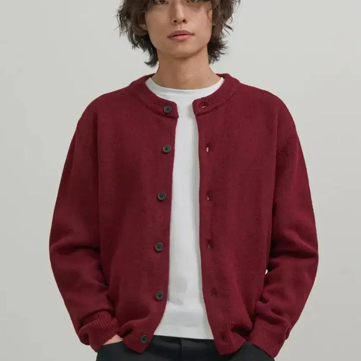 [BUNJANG] Minimal Button Round Neck Cropped Cardigan / 미니멀 버튼 라운드넥 크롭 가디건