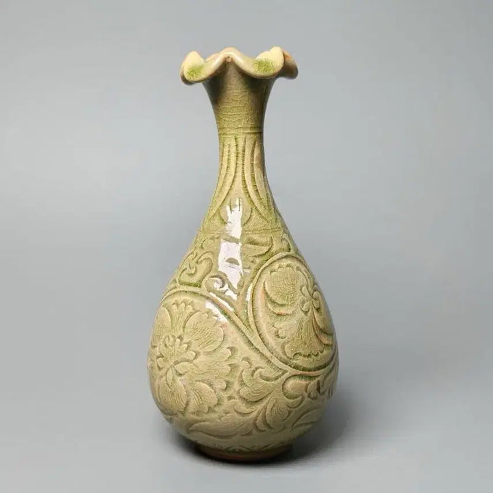 [BUNJANG] Goryeo Dynasty Celadon Vase with Incised Floral Pattern / 월주요 청자 음각화문 호춘병 중국도자기 골동품 고미술품 수집품