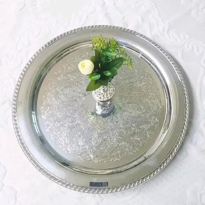 [BUNJANG] Wm. A. Rogers Silver Plated Brass Large Round Serving Tray (Canada, 14.75-inch) / 캐나다 빈티지 실버플레이트 네굽 대형 트레이( 문의)