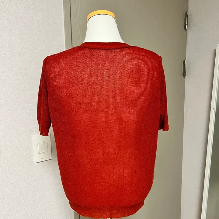 [BUNJANG] Red Short-Sleeve Knit Cardigan / 레드 반팔 니트 가디건