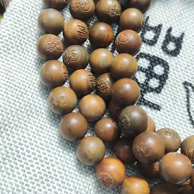 [BUNJANG] Antique Argentinian Green Sandalwood 108 Prayer Beads with Buddha Imprint (Scent: Strong) / 아르헨티나 녹단 불 관세음보살 (향: 중상) 8mm108염주 8mm
