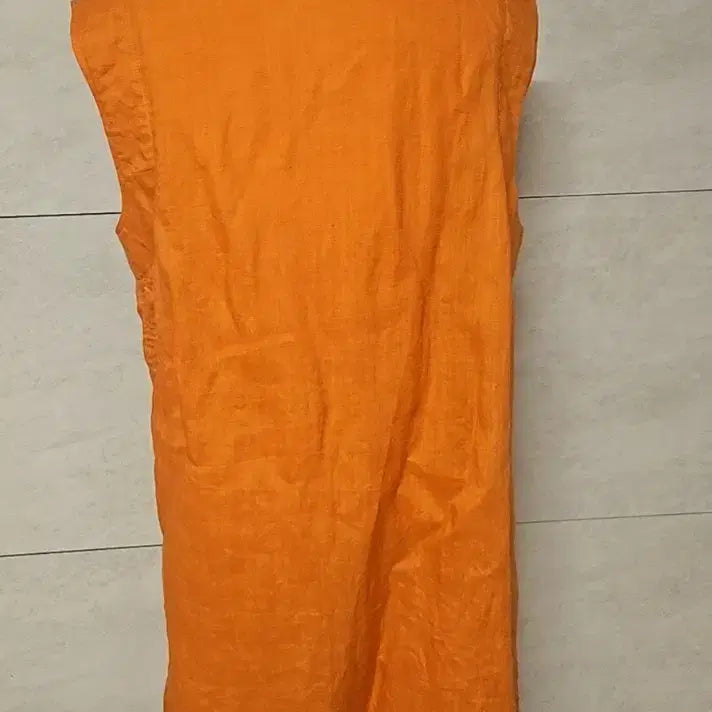 [BUNJANG] Orange Sleeveless Long Vest 100% Linen / 마 100프로 오렌지색 민소매 롱베스트