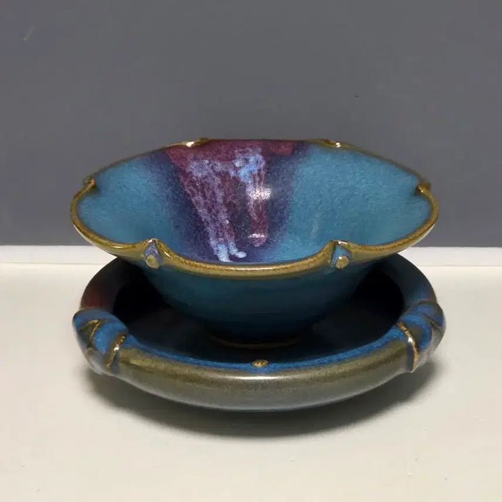 [BUNJANG] Jun Yao Hong Ban Flower Shaped Cup Stand Set / 균요 홍반 화형 잔탁