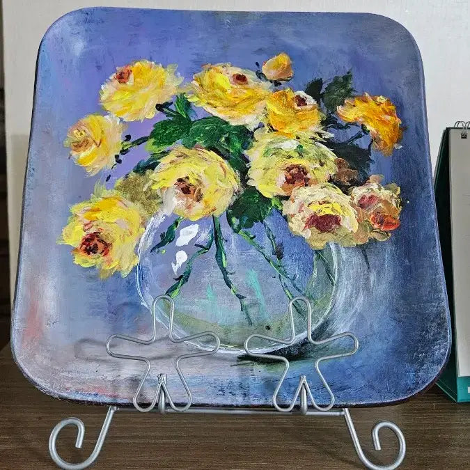 [BUNJANG] Hand-painted Acrylic Painting on Plate with Easel / 접시에 손그림 아크릴화