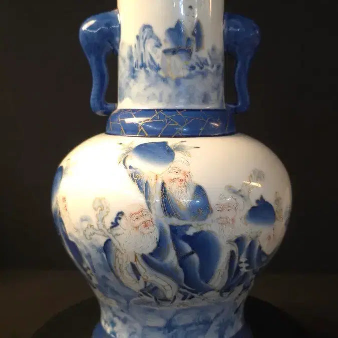 [BUNJANG] Celadon Porcelain Blue and Gold Five Auspicious Figures Porcelain Vase / 260807-7 청화금채 오선도 양이장경병