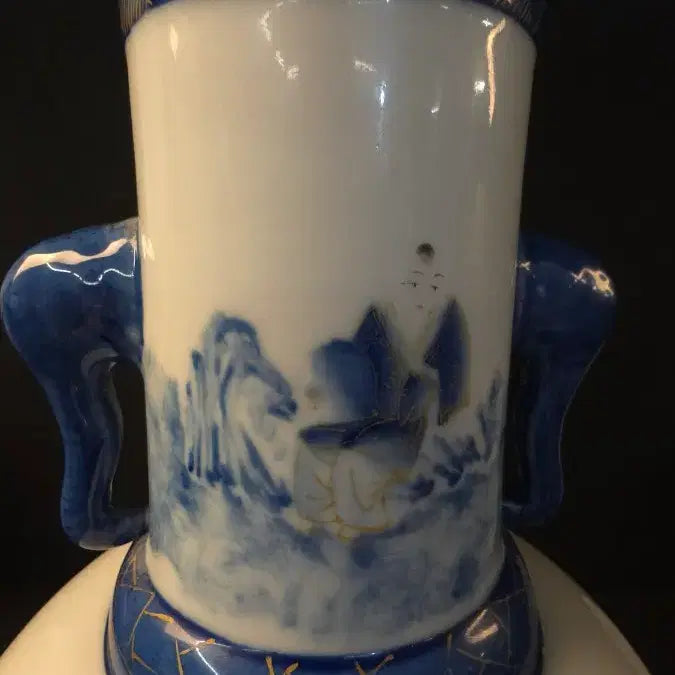 [BUNJANG] Celadon Porcelain Blue and Gold Five Auspicious Figures Porcelain Vase / 260807-7 청화금채 오선도 양이장경병