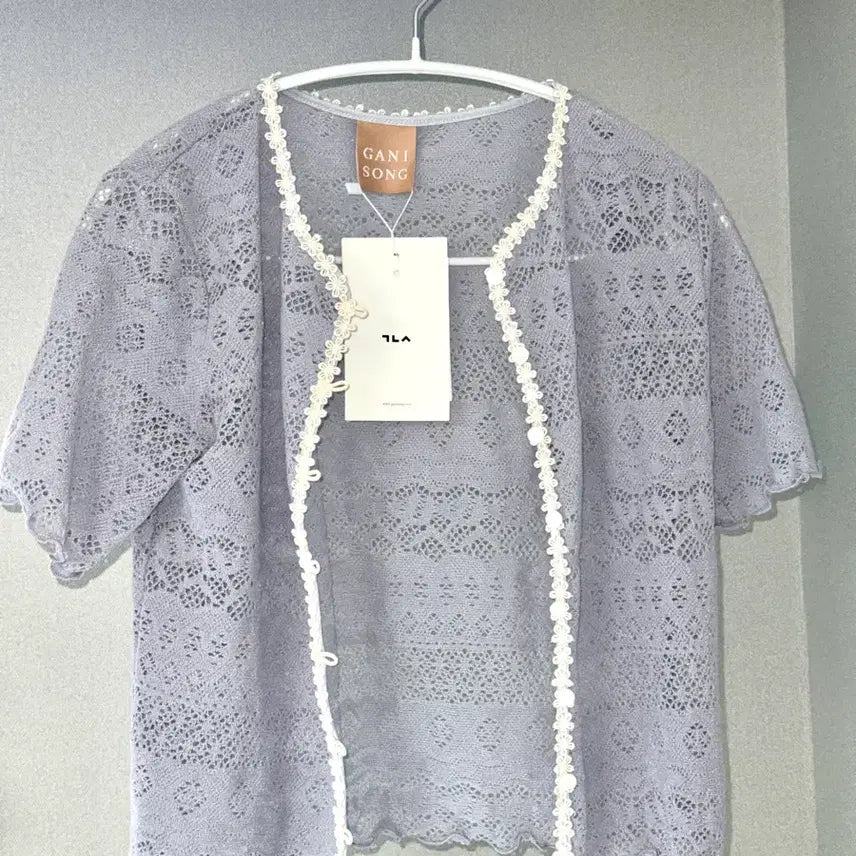[BUNJANG] Ganissong Flower Lace Short Sleeve Cardigan Light Purple / (새상품)가니송 플라워 레이스 반팔 가디건 라이트 퍼플