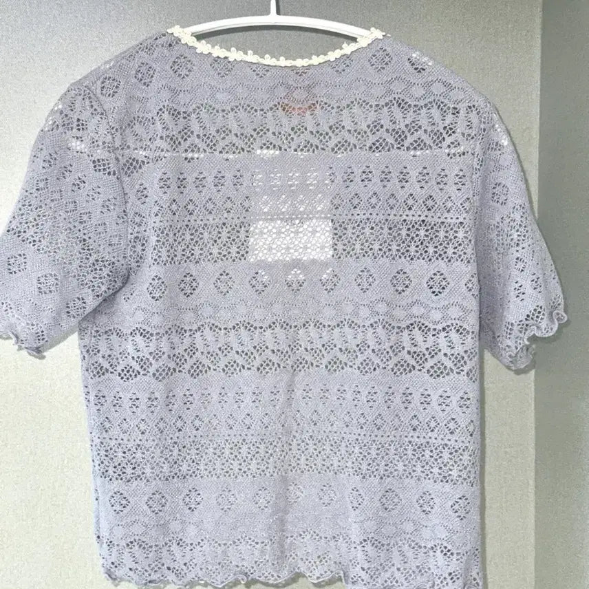 [BUNJANG] Ganissong Flower Lace Short Sleeve Cardigan Light Purple / (새상품)가니송 플라워 레이스 반팔 가디건 라이트 퍼플