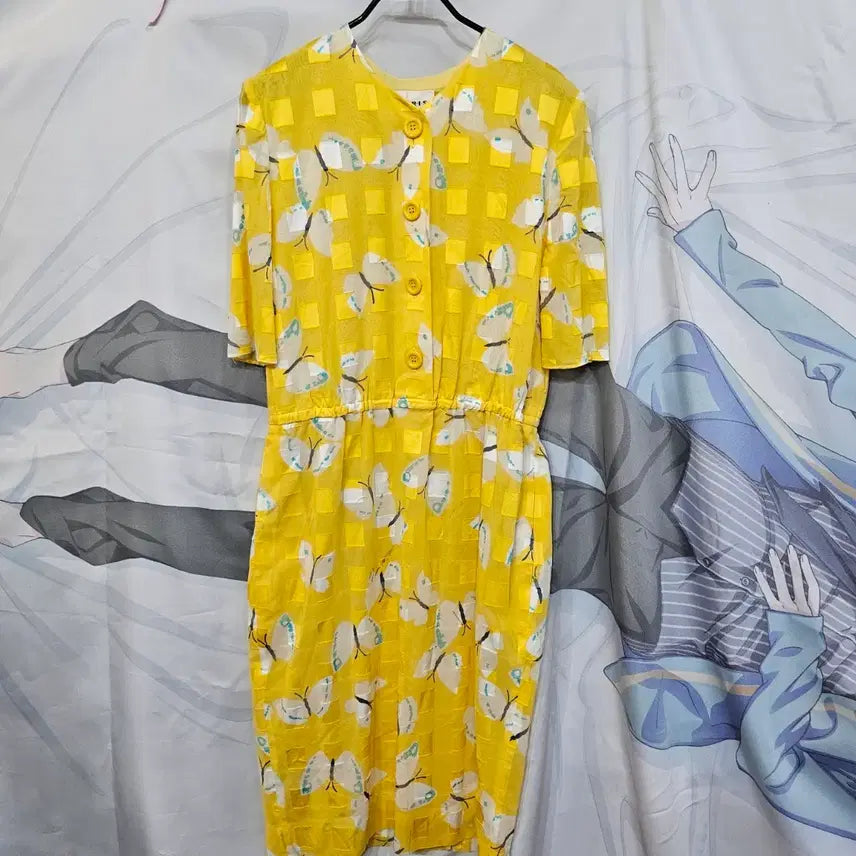 [BUNJANG] AKRIS Yellow Butterfly Pattern Long Dress / AKRIS  원피스