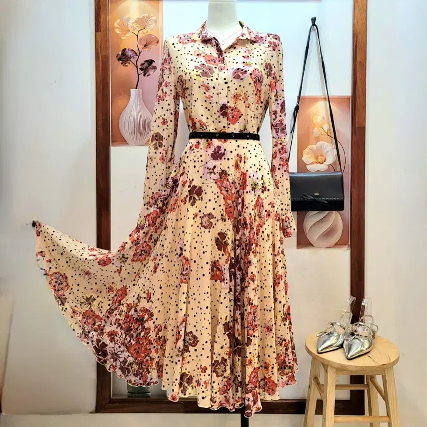 [BUNJANG] Giamba Silk Floral Print Blouse and Flare Skirt Set / 지암바 Giamba 실크 스커트 셋업