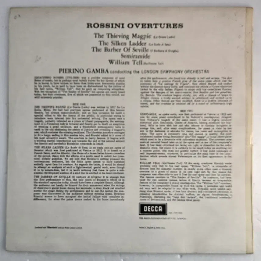 [BUNJANG] Decca SXL 2266 Pierino Gamba - Rossini Overtures (UK ED2 WB) / Decca SXL 피에리노 감바 - 로시니 서곡집 (ed2, WB)