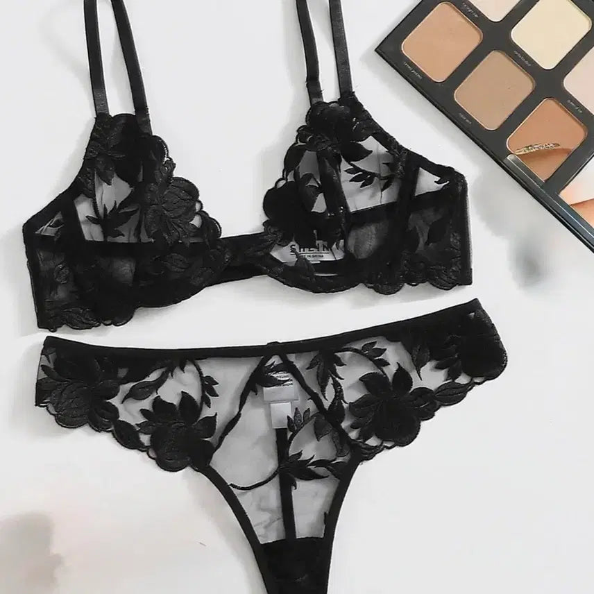[BUNJANG] Black Flower Bra and Panty Set / 애장템 블랙 플라워 팬티+브라