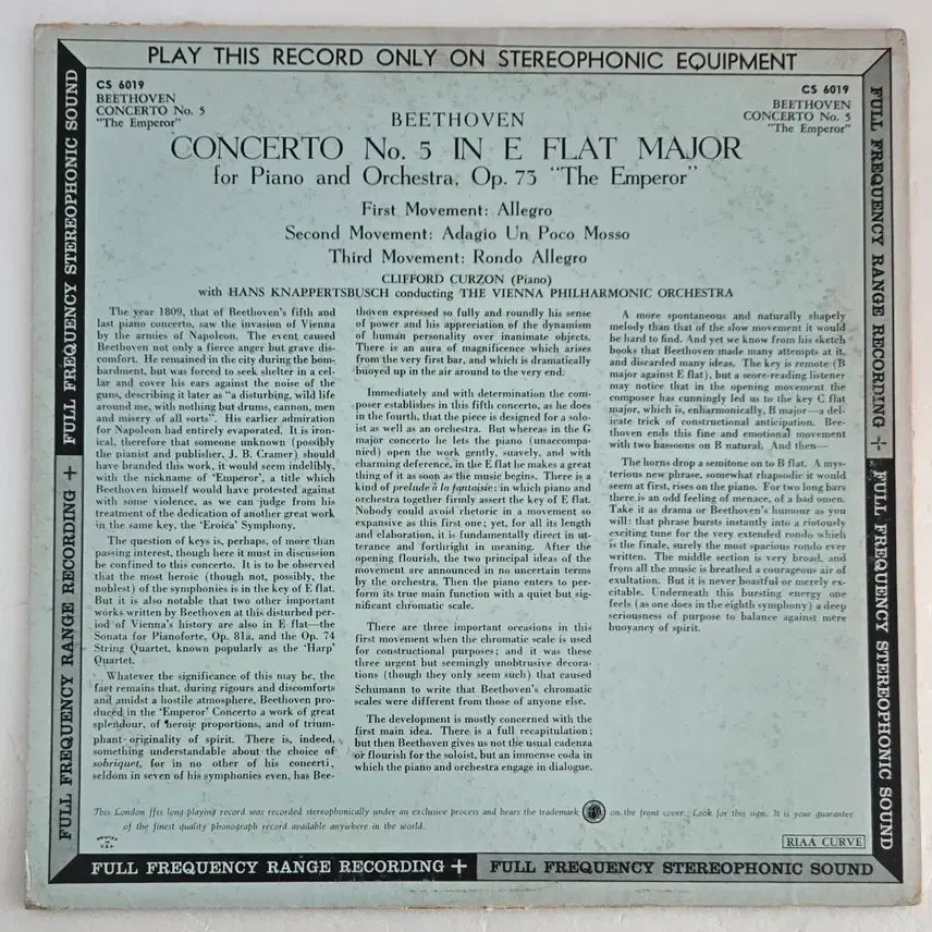 [BUNJANG] Decca London Clifford Curzon Hans Knappertsbusch Beethoven Piano Concerto No. 5 &