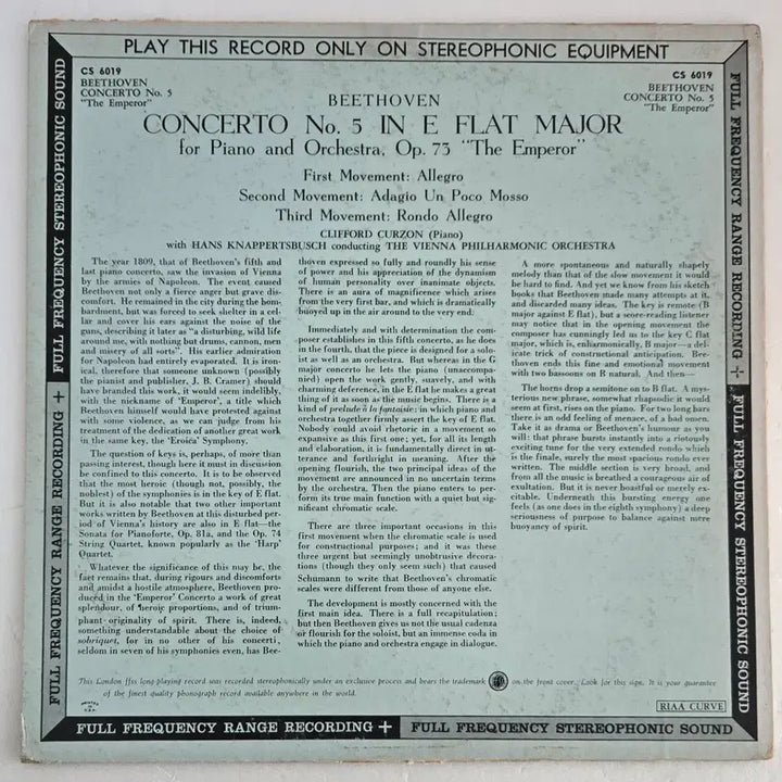 [BUNJANG] Decca London Clifford Curzon Hans Knappertsbusch Beethoven Piano Concerto No. 5 &