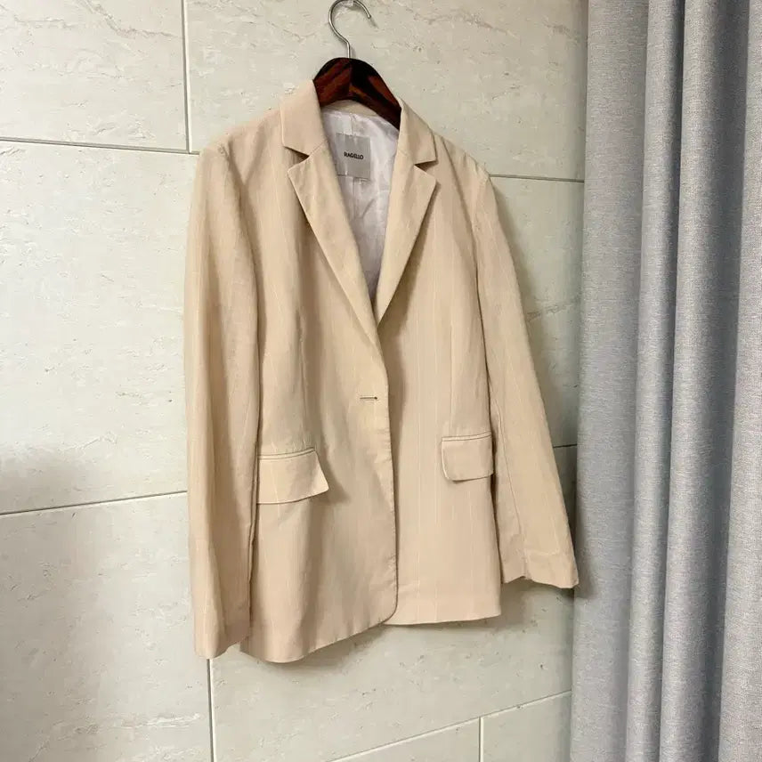 [BUNJANG] Beige Stripe Blazer Jacket / 베이지 스트라이프 블레이저 자켓