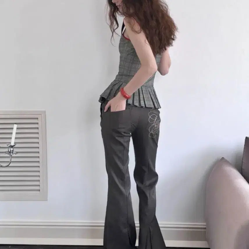 [BUNJANG] Grey Brown Low-Rise Wide Bootcut Slacks - Size S / 그레이 브라운 로우라이즈 슬랙스 S