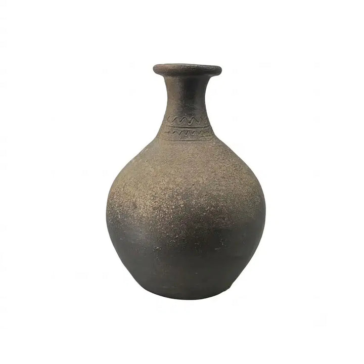[BUNJANG] Goryeo Dynasty Double Wavy Pattern Earthenware Bottle with Natural Glaze / 골동품 고려시대 토기 이중물결문 병 자연유약