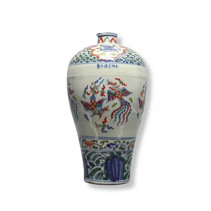 [BUNJANG] Dezong Period Celadon Five-Color Double Phoenix Vase / 명선덕청화오채쌍봉문매병 [중국도자기]