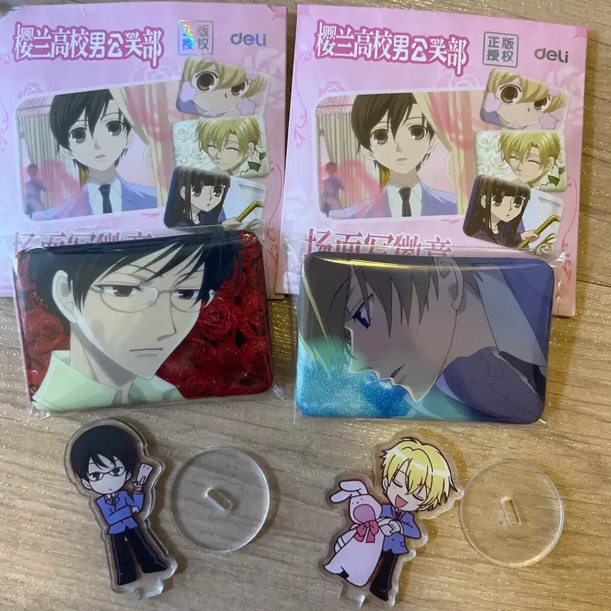 [BUNJANG] Ouran High School Host Club Kyouya &amp; Tamaki Canned Badge &amp; Artlist Stand Set / 오란고교사교클럽 쿄우야 타마키 캔뱃지 아트릴스텐드set