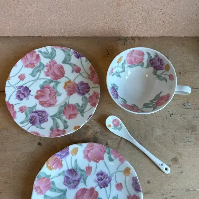 [BUNJANG] Narumi Trio Vintage Ceramic Set with Floral Pattern / 일본 3대 도자기 빈티지 나루미 트리오
