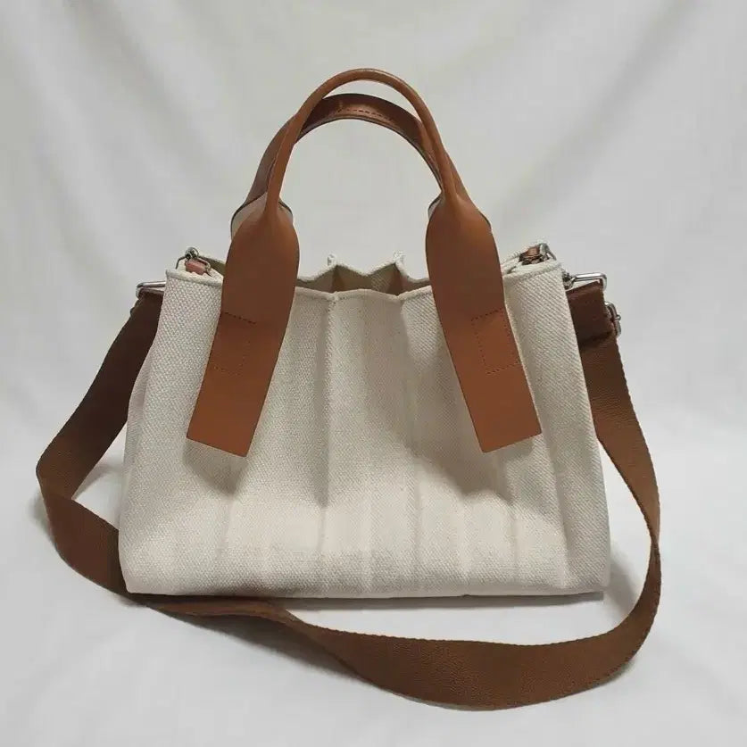 [BUNJANG] Joseph And Stacey Pleats Canvas Tote Bag Crossbody / 조셉앤스테이시 플리츠 캔버스 토트백 크로스백