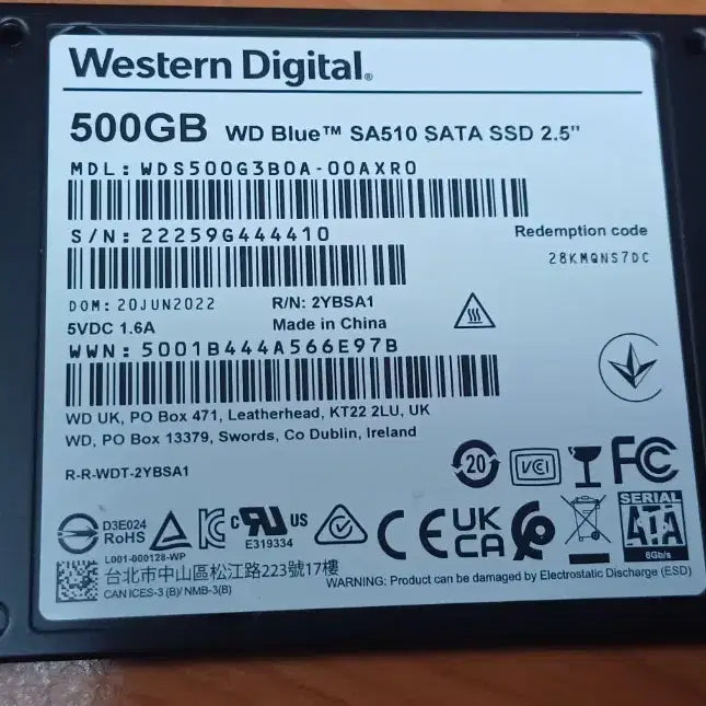 [BUNJANG] Used WD Blue SA510 50GB SSD / 중고 ssd50g wd blue sa510