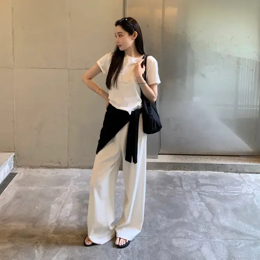 [SOLD OUT] 새상품급) 오브제스트 airy band wide pant (ivory)