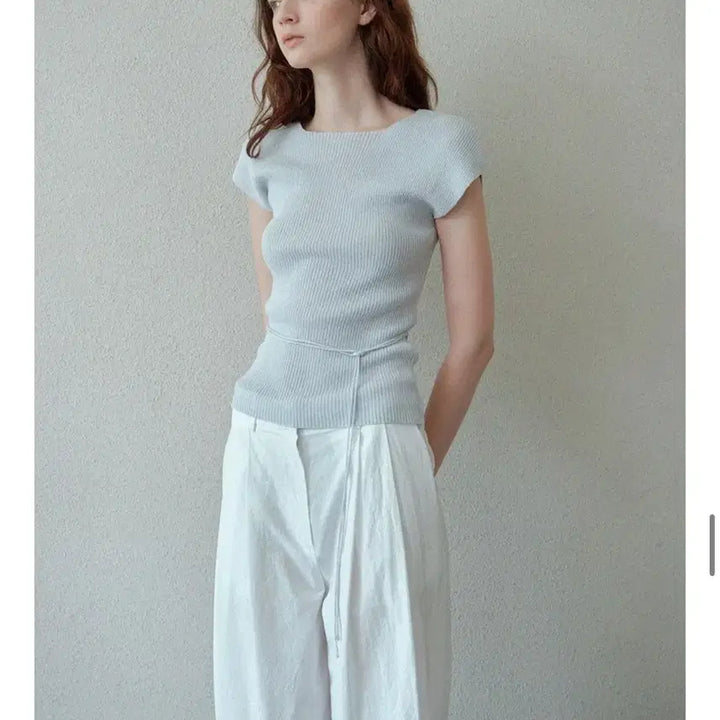 [BUNJANG] Le Ribbed Cap Sleeveless Knit Top Light Blue / Le 립드 캡 슬리브리스 니트탑 라이트 블루