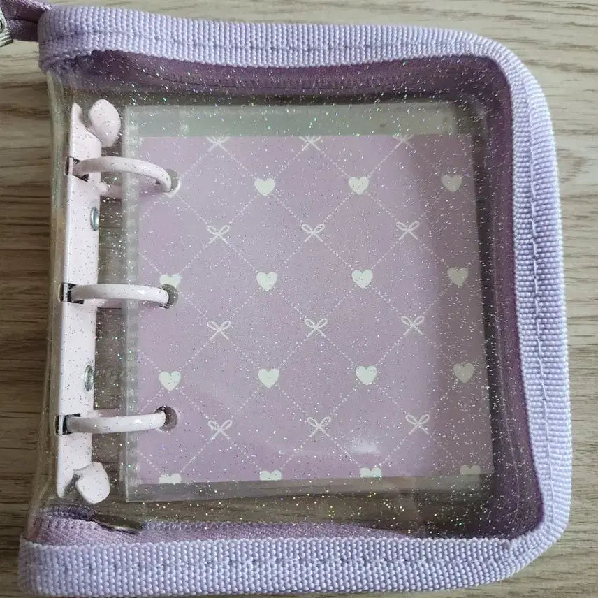 [BUNJANG] Purple Heart Ribbon Transparent Pouch / 보라색 하트 리본 패턴 투명 파우치