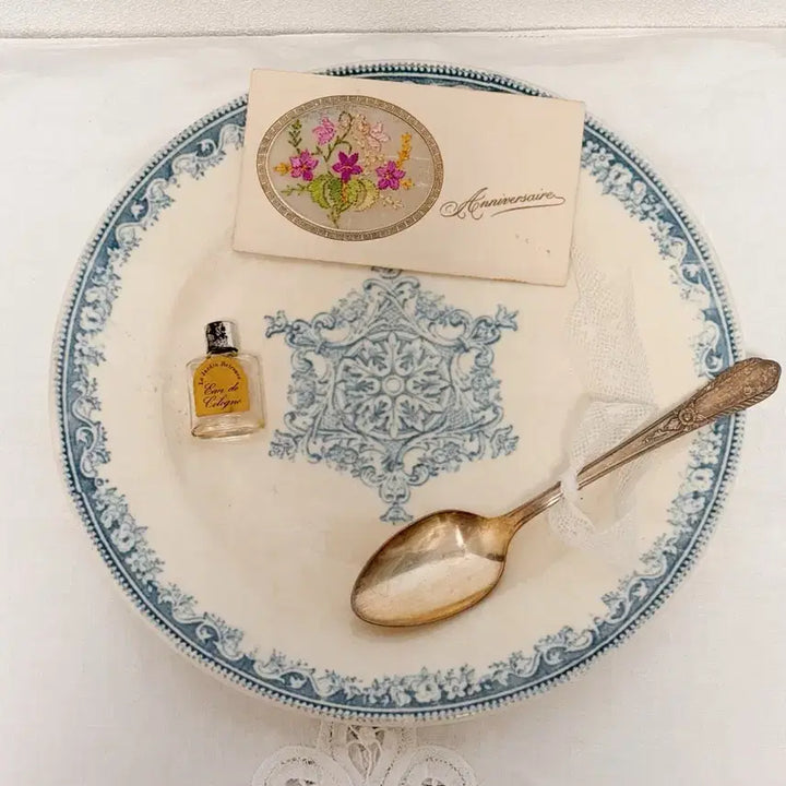 [BUNJANG] French Antique Blue Théâtre de la Mer Plate by G. Jouye Bordeaux / 프렌치 앤틱 블루 떼흐드페