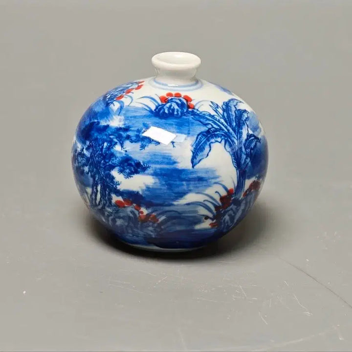 [BUNJANG] Qing Dynasty Blue-and-White and Iron-Red Porcelain Vase / 청말민국 청화진사 고사인물문 항아리형 소병 중국도자기 골동품