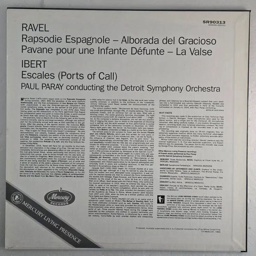 [BUNJANG] Paul Paray, Detroit Symphony Orchestra - Ravel, Ibert: Escales, Suite: Pavane pour une Infante Défunte, Rapsodie Espagnole, La Valse - Classic Records 180g LP / Paul Paray- 라벨, 이베르 Classic Reords리이슈 LP