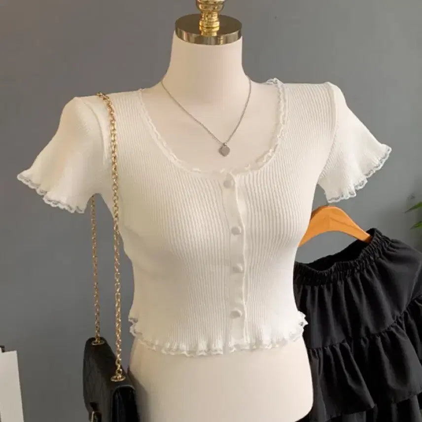 [BUNJANG] Knit White Short-Sleeve T-Shirt / 니트 화이트 반팔 티셔츠