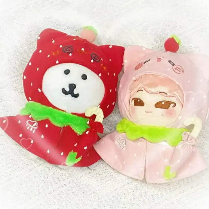 [BUNJANG] 10cm Strawberry Cat Raincoat Set (Red/Pink) / 새상품) 10cm 인형 옷 딸기냥 우비