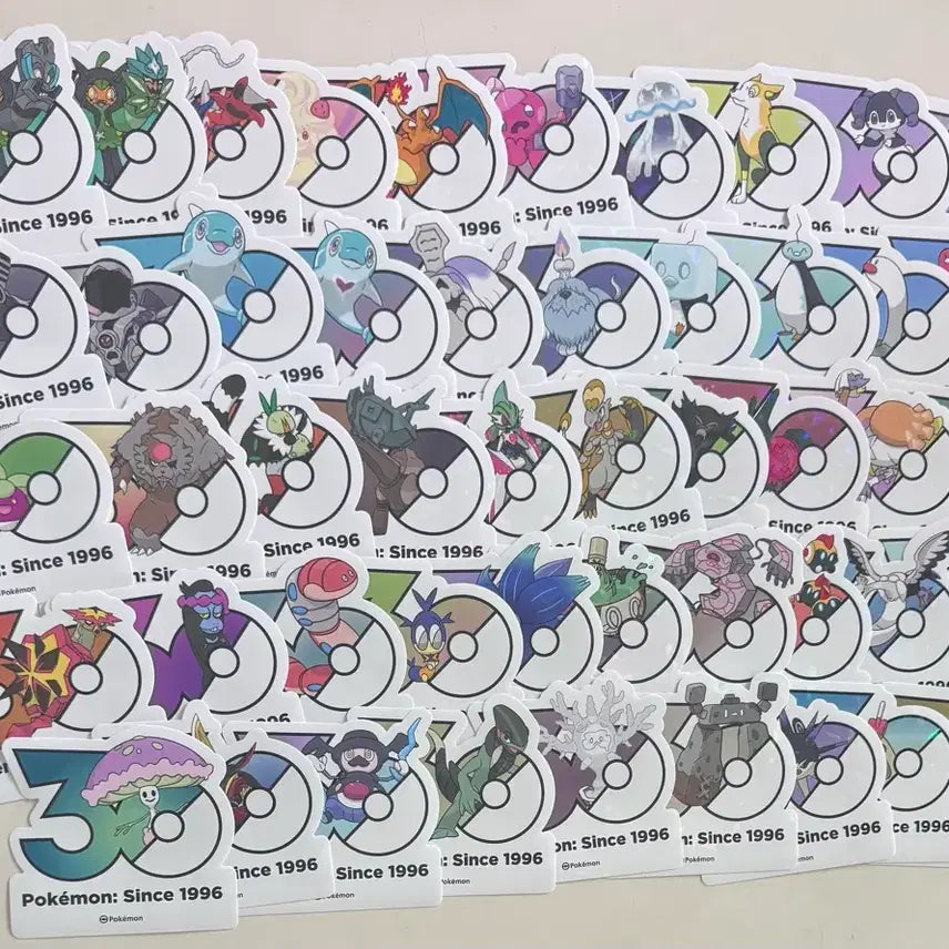 [BUNJANG] Pokemon 30th Anniversary Logo Stickers Bundle (Charizard, Florges, Cyclizar, Koraidon, etc.) / 일괄) 리자몽 마휘핑 오거폰 코라이돈 포켓몬 30주년 로고 스티커